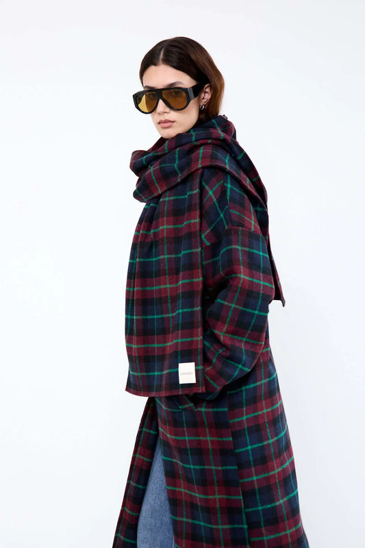 IRIS SCARF BURGUNDY BLUE CHECKS