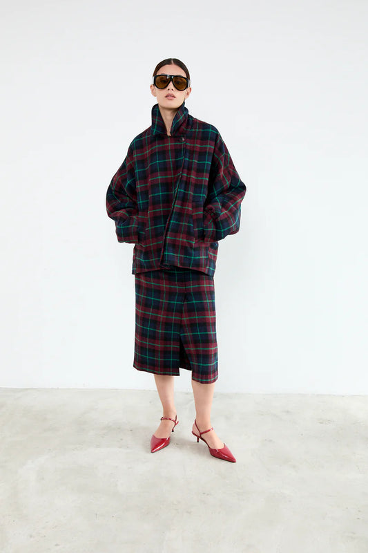 DREW SKIRT BURGUNDY BLUE CHECKS