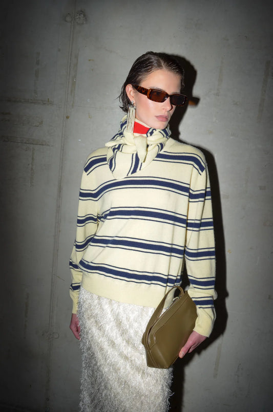 AMIRA SCARF PALE BANANA /NAVY