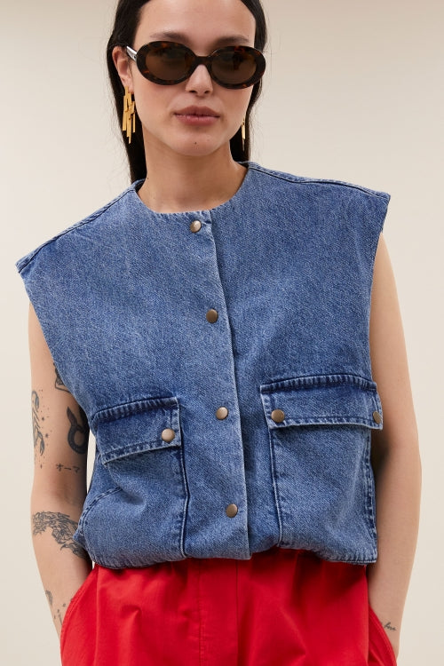 MAGGIE DENIM SLEEVELESS VEST