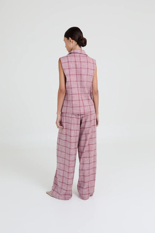 CAMILLE PANTS BURGUNDY CHECKED