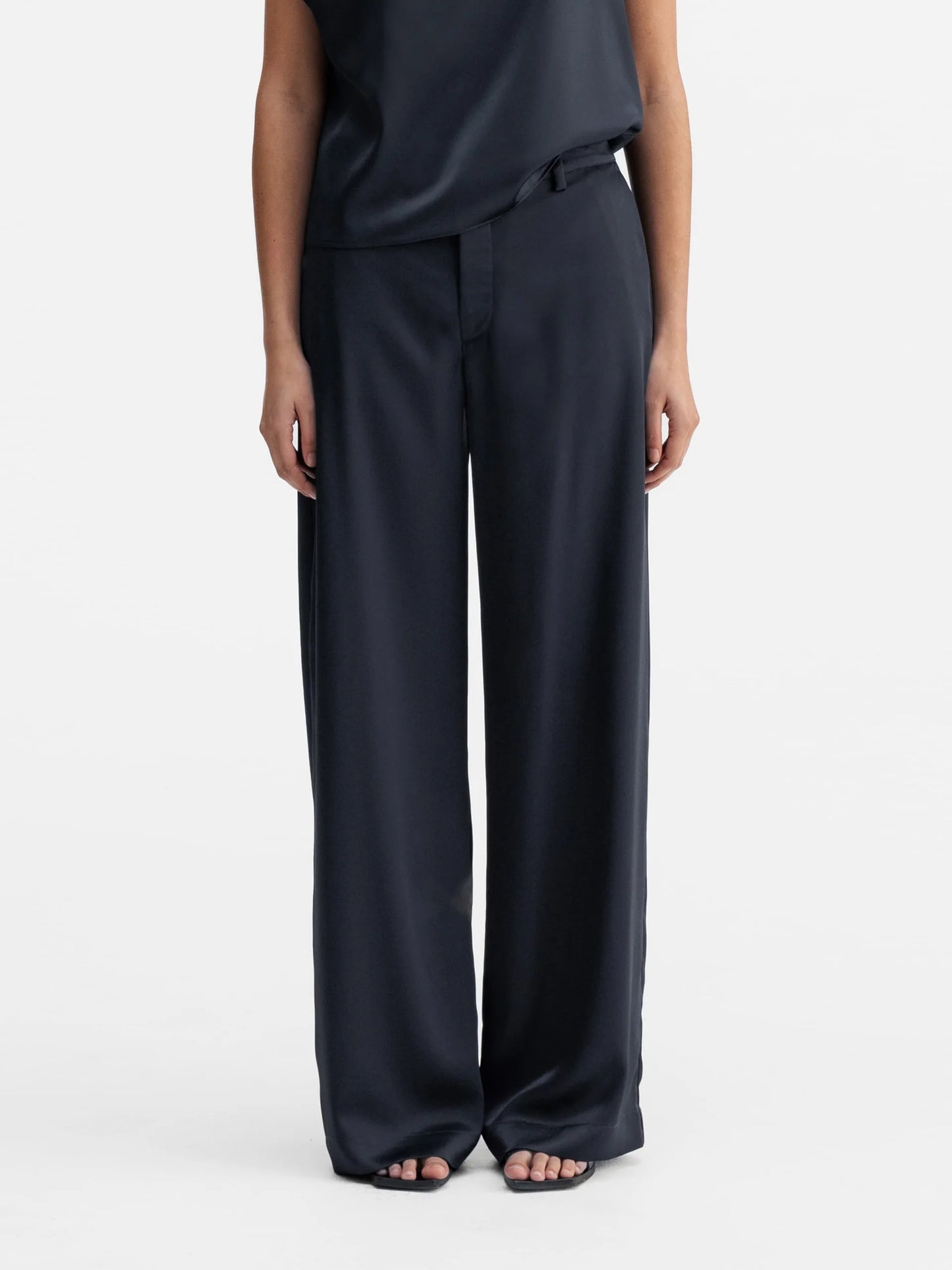 MILA SATIN TROUSERS BLUE GREY
