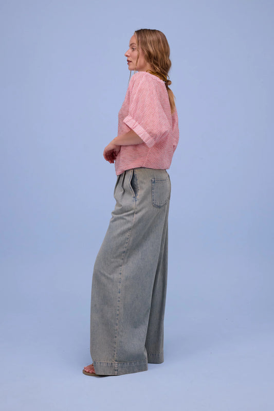 GERALDINE BLOUSE TRANSPARENT RED STRIPES