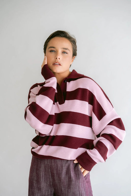 LEONIE POLO STRIPE BORDEAUX