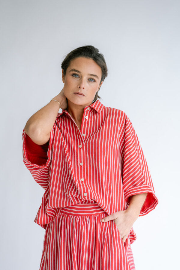 MORRIS BLOUSE RED STRIPE