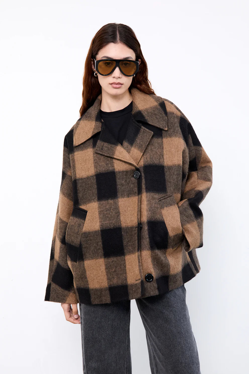 HAZEL JACKET CAMEL BLACK CHECKS
