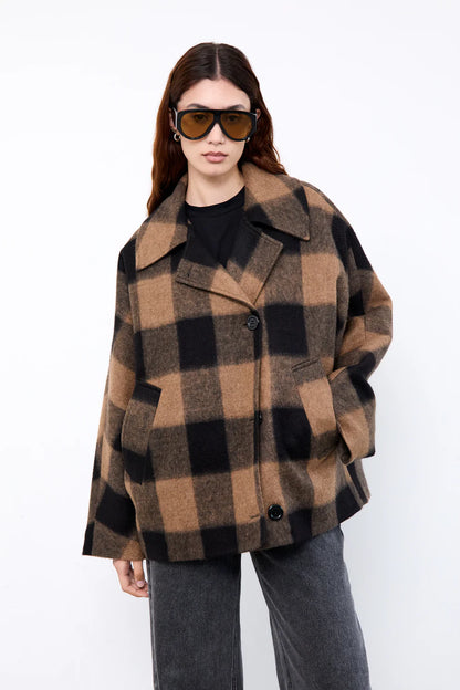 HAZEL JACKET CAMEL BLACK CHECKS