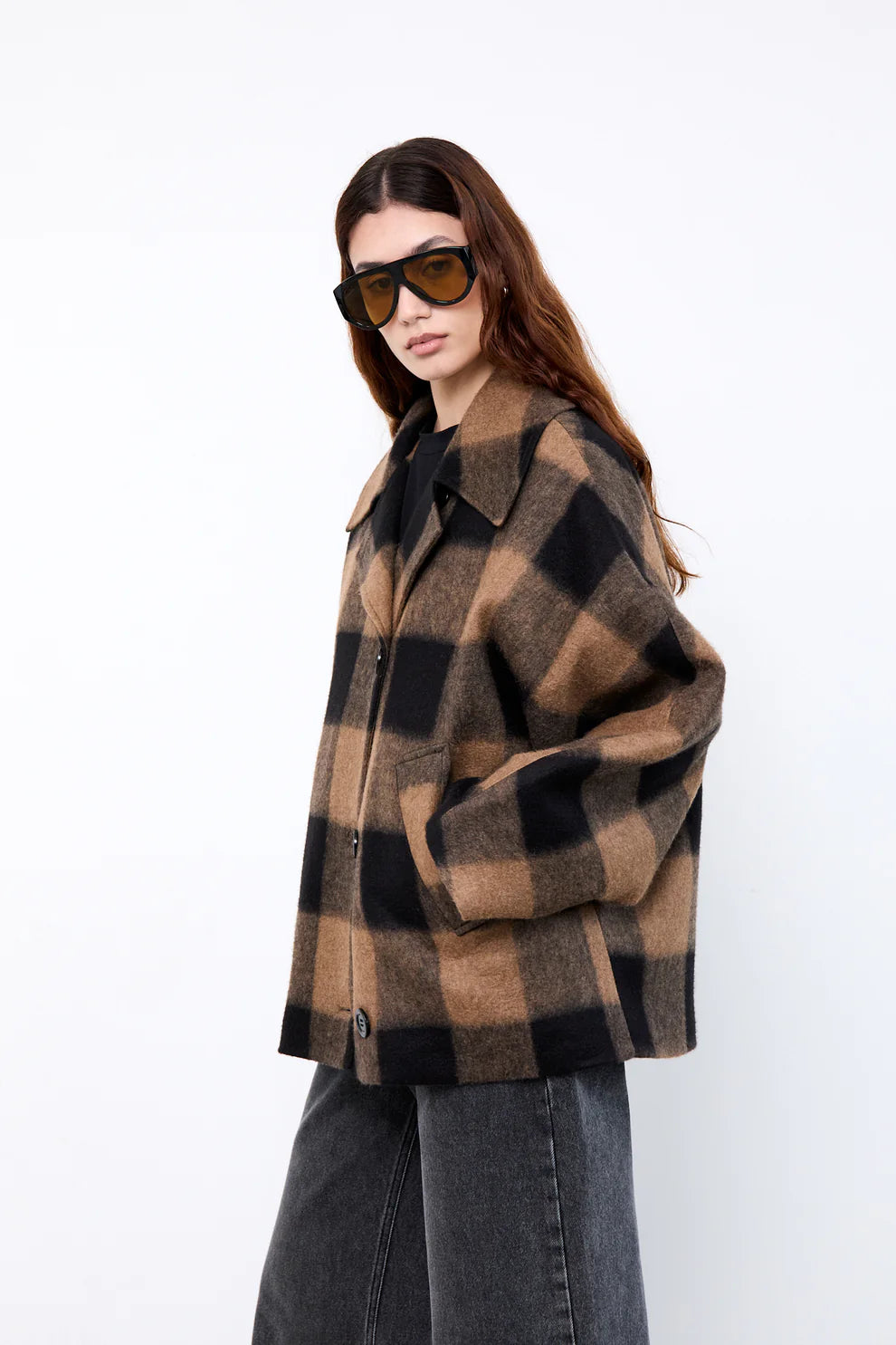 HAZEL JACKET CAMEL BLACK CHECKS
