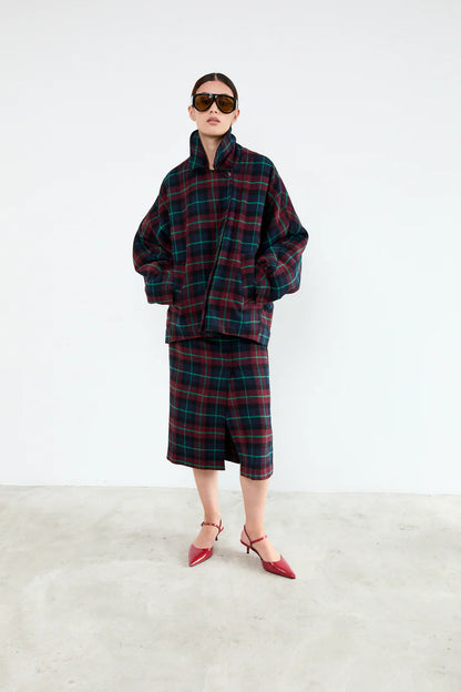 DREW SKIRT BURGUNDY BLUE CHECKS