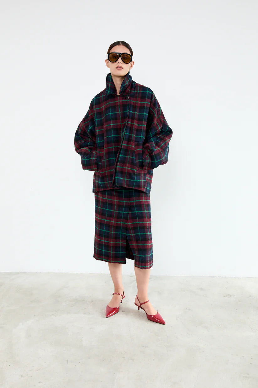 HAZEL JACKET BURGUNDY BLUE CHECKS