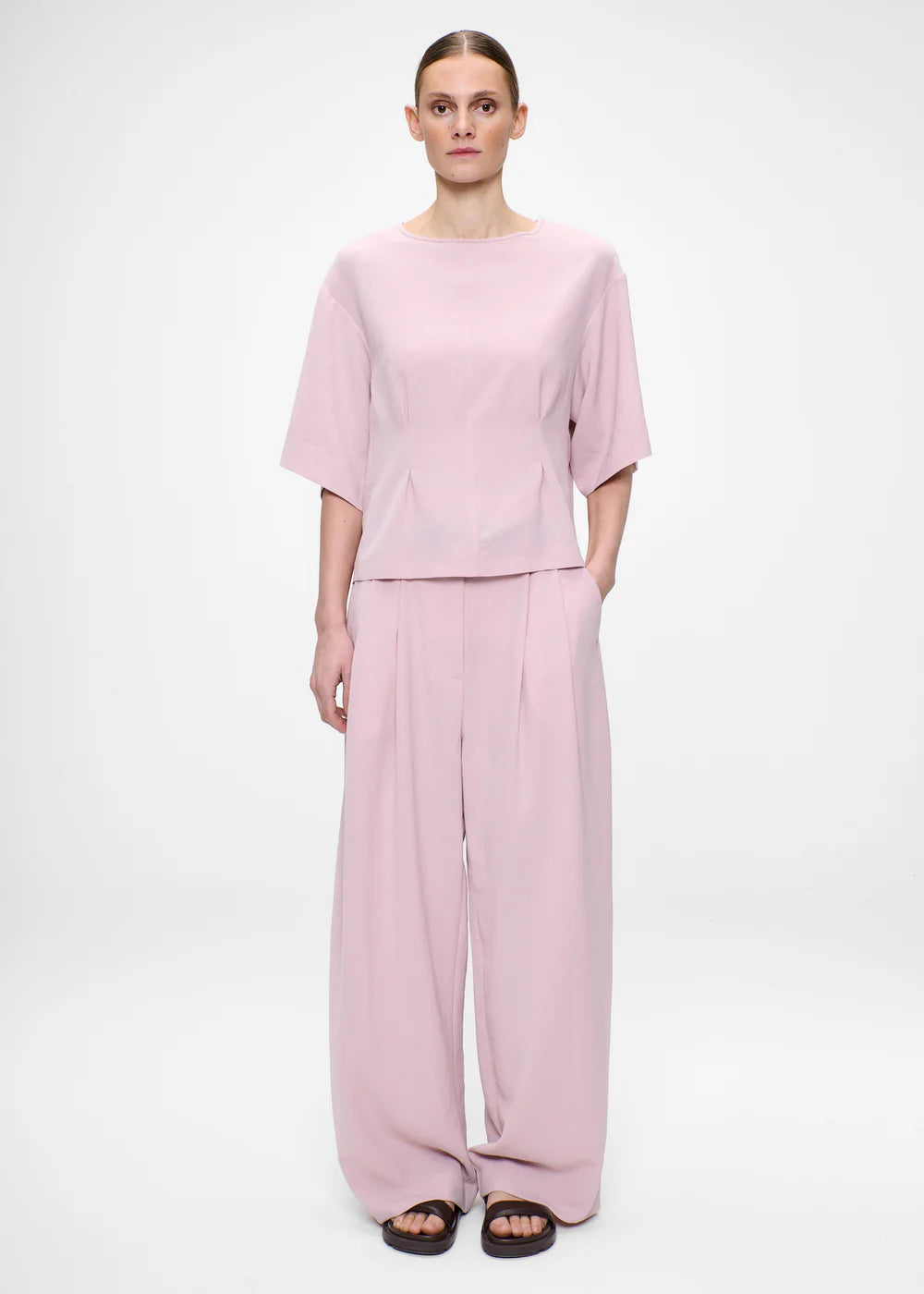 JAPANESE CRÊPE TEE TOP POWDER PINK