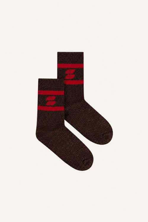 LOGO GLITTER LUREX SOCKS - CHOCOLATE