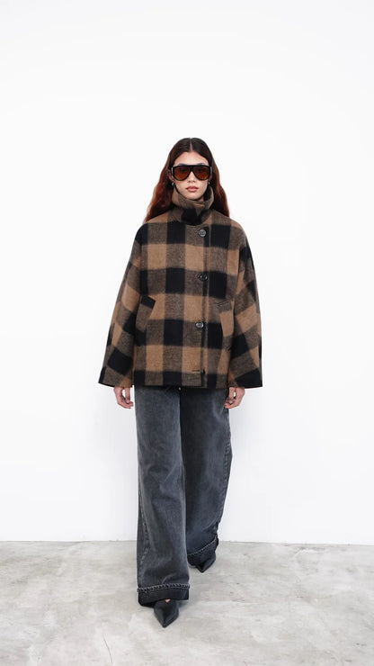 HAZEL JACKET CAMEL BLACK CHECKS
