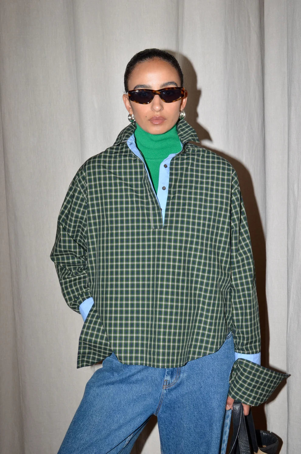 TAEGAN SHIRT - BLUE GREEN CHECKS