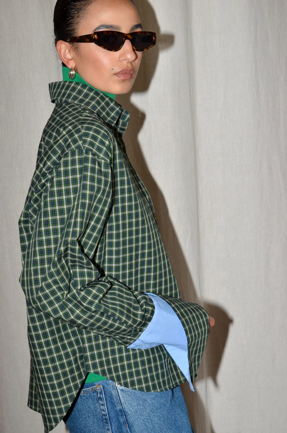 TAEGAN SHIRT - BLUE GREEN CHECKS