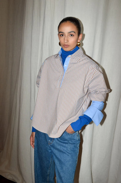 TAEGAN SHIRT - PECAN BLUE STRIPES