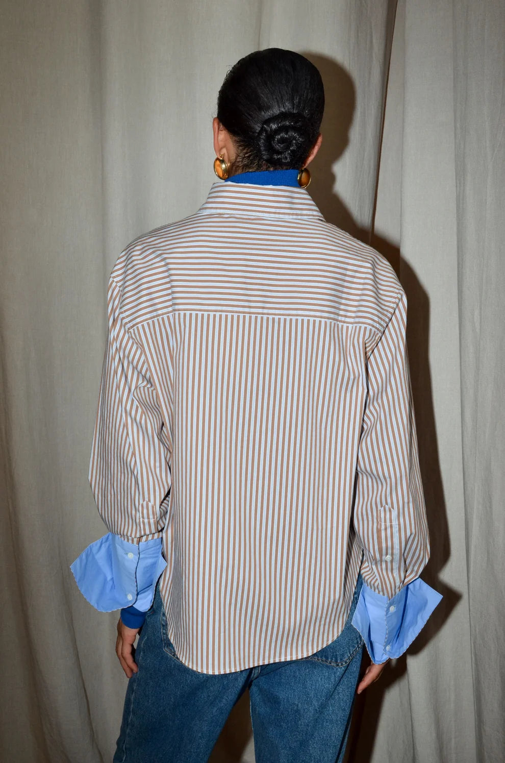 TAEGAN SHIRT - PECAN BLUE STRIPES