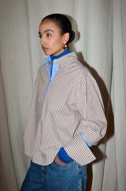 TAEGAN SHIRT - PECAN BLUE STRIPES