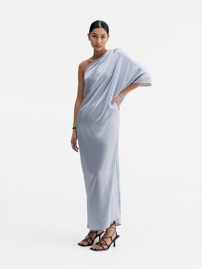 ELLA SATIN DRESS DENIM BLUE