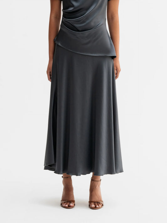 HADI SATIN SKIRT - DARK GREY