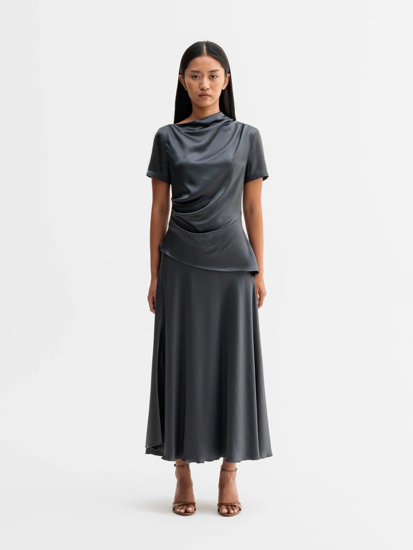 HADI SATIN SKIRT - DARK GREY