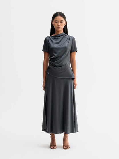 HADI SATIN SKIRT - DARK GREY