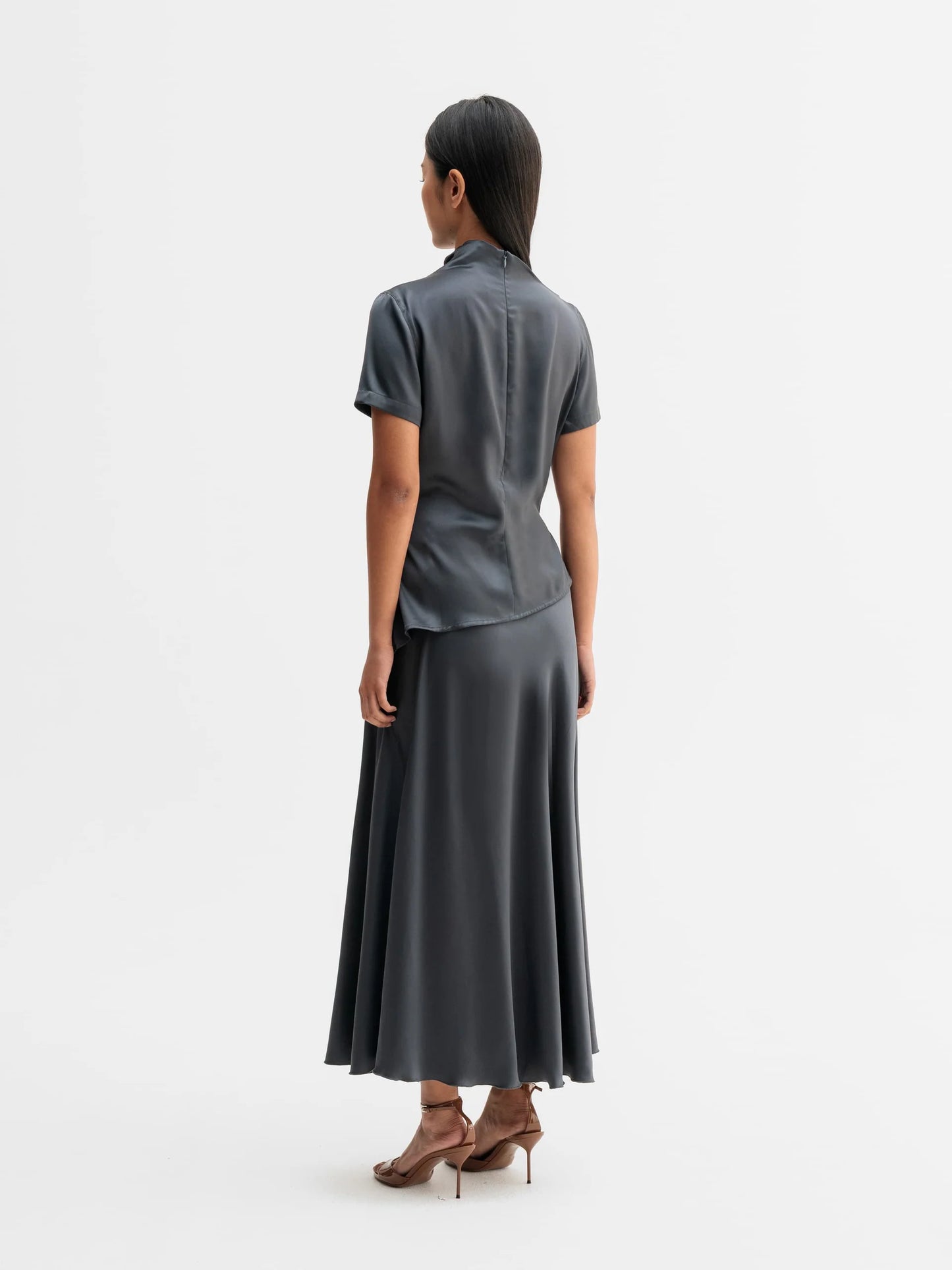 HADI SATIN SKIRT - DARK GREY