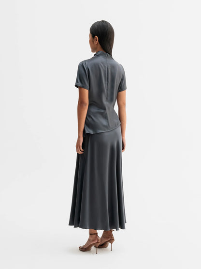 HADI SATIN SKIRT - DARK GREY