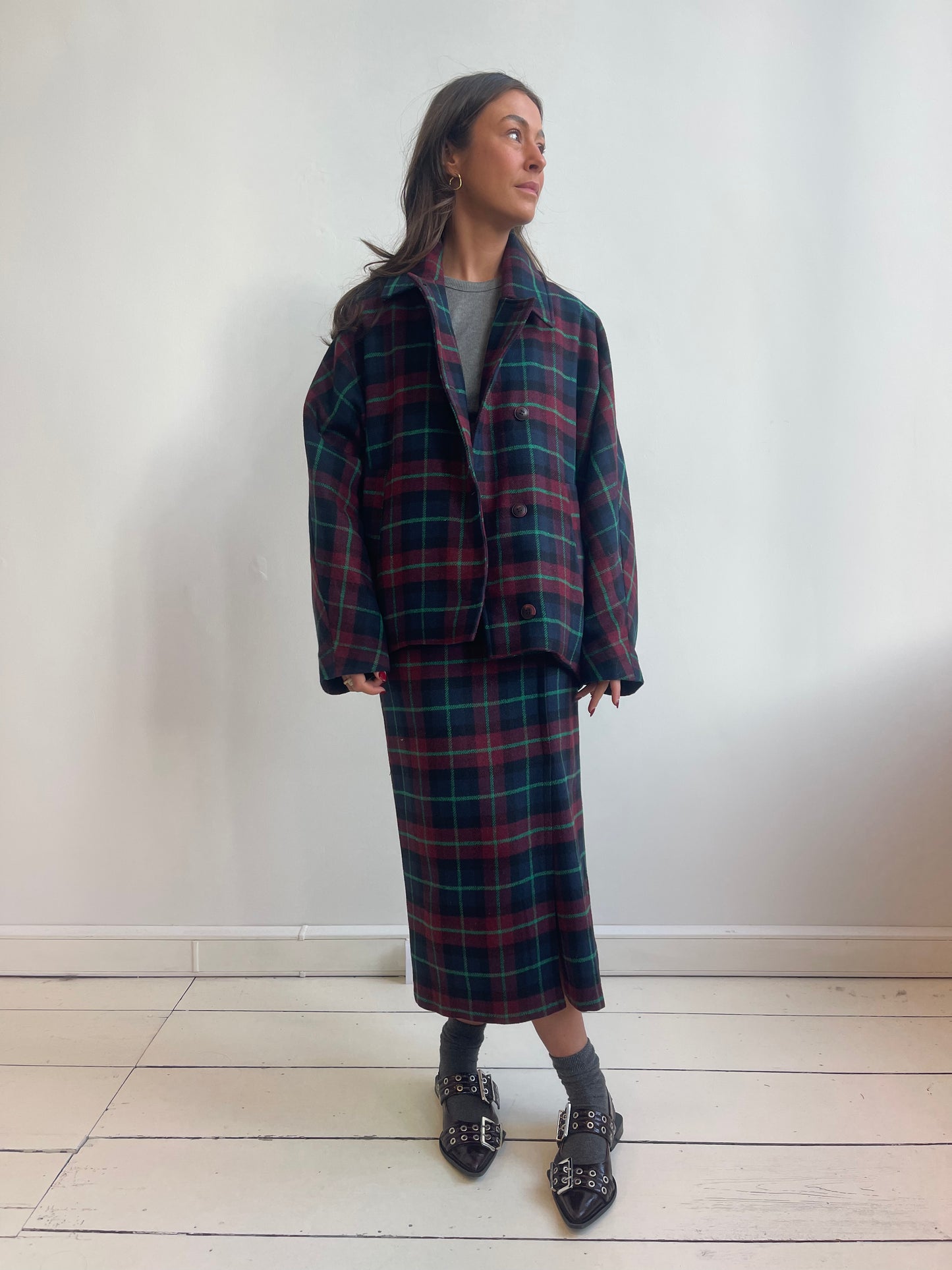 DREW SKIRT BURGUNDY BLUE CHECKS