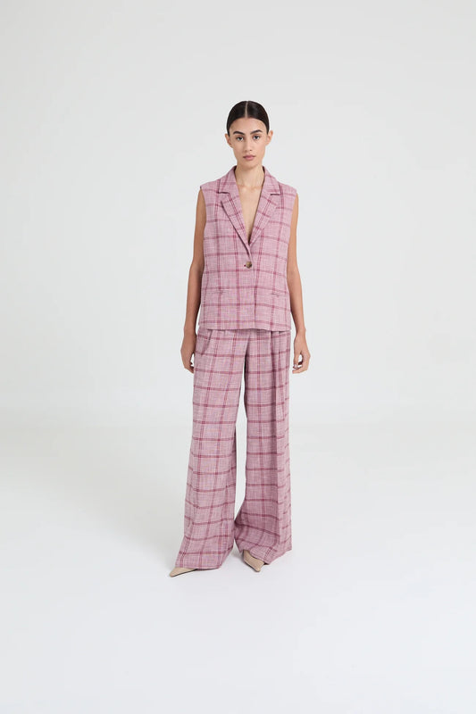 CAMILLE PANTS BURGUNDY CHECKED