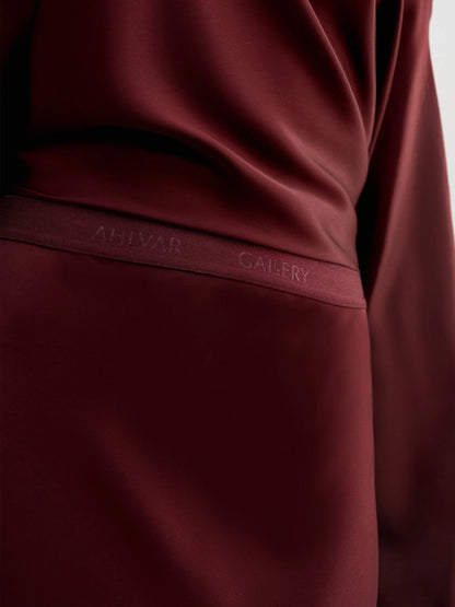 HANA LONG SATIN SKIRT - BURGUNDY