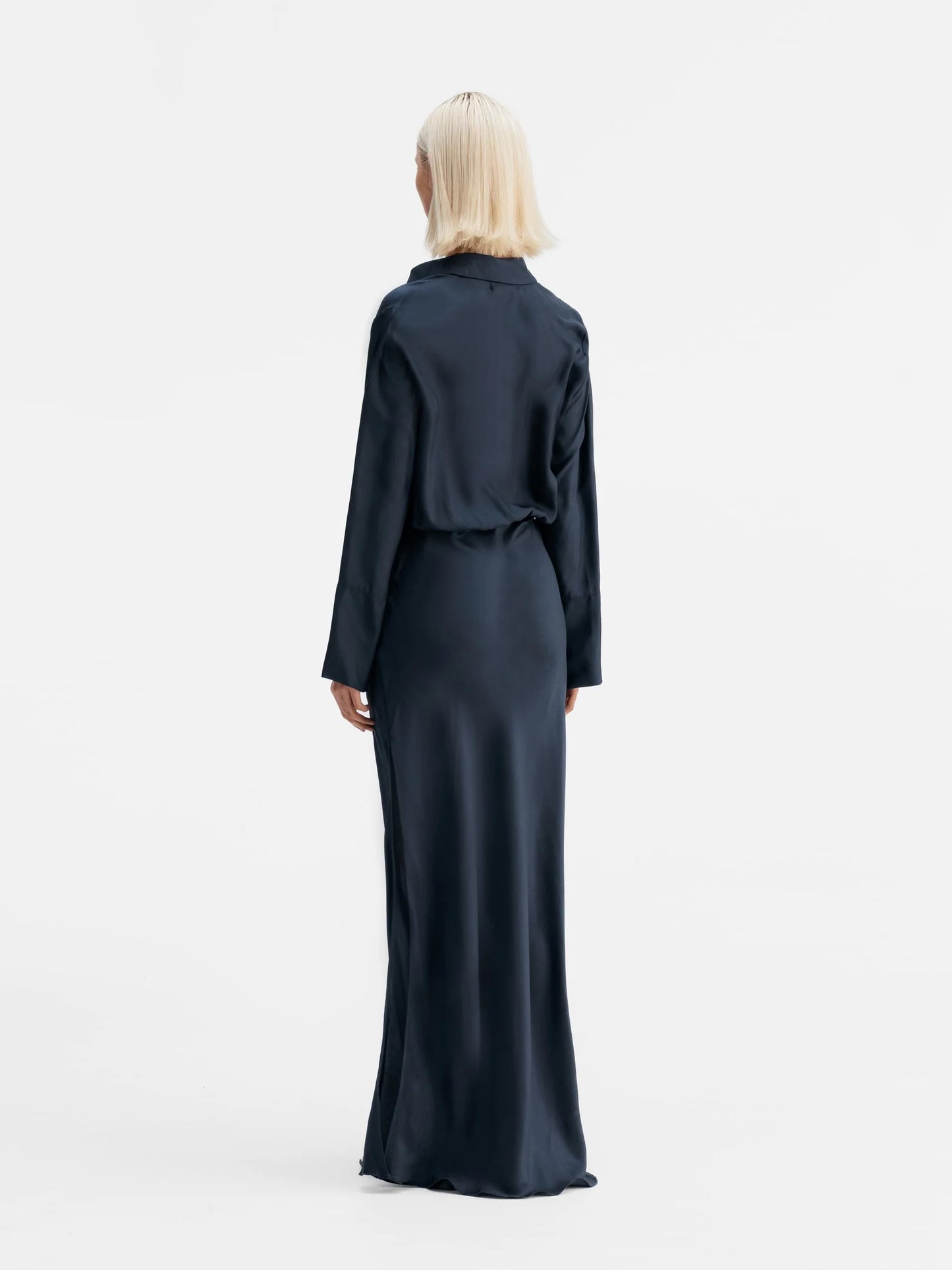 MIA SILK TWILL DRESS BLUE GREY