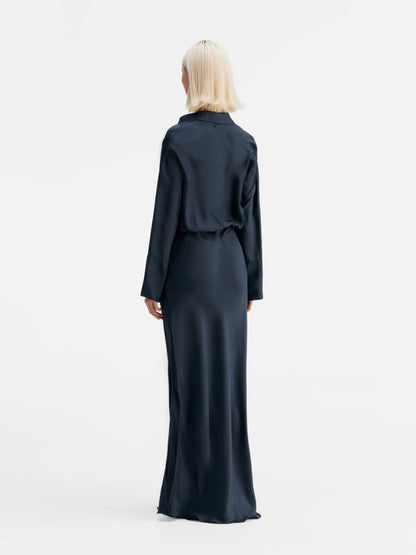 MIA SILK TWILL DRESS BLUE GREY