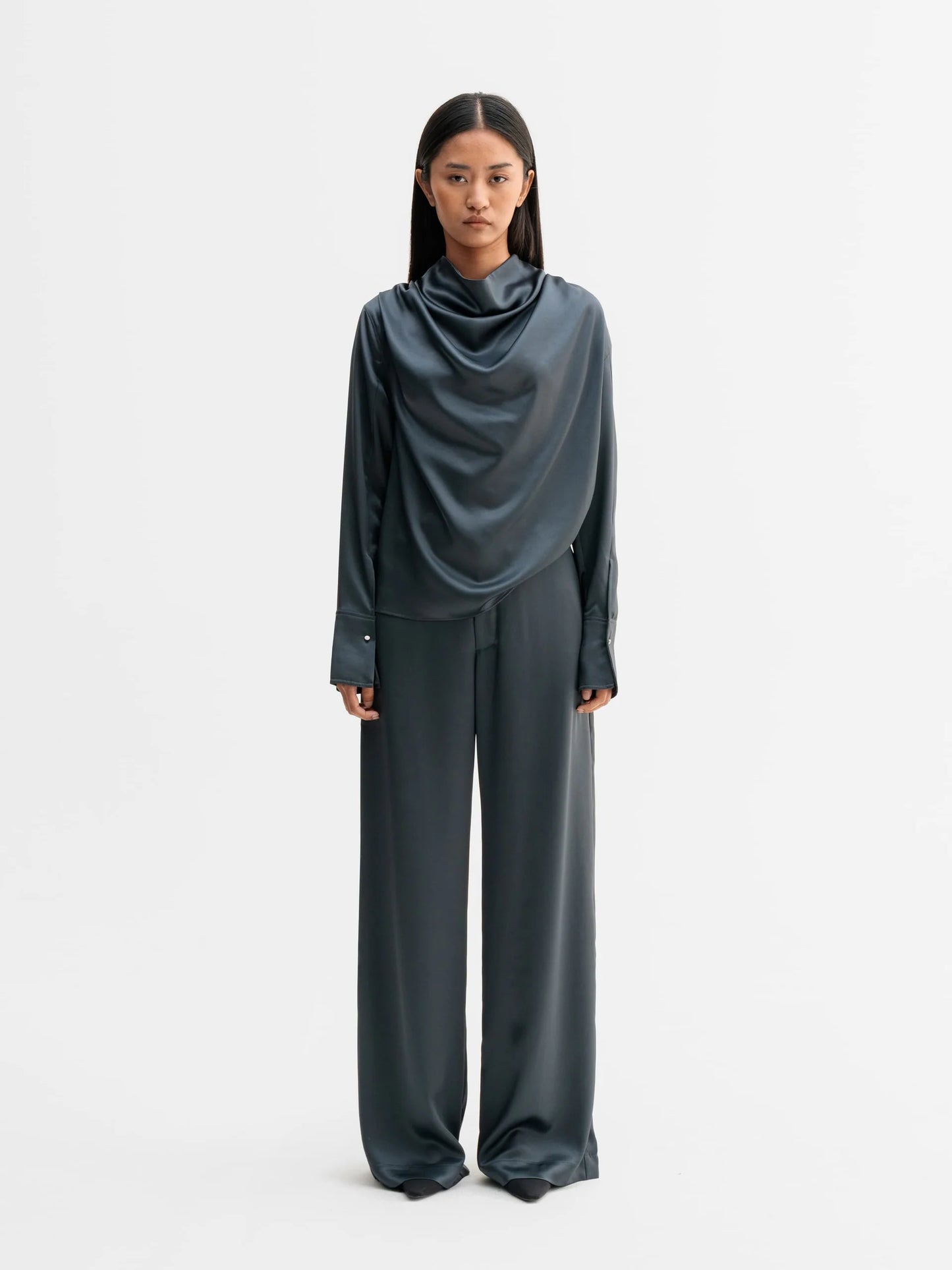 MIKO SATIN BLOUSE - DARK GREY