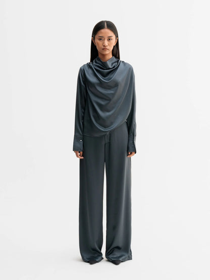 MIKO SATIN BLOUSE - DARK GREY