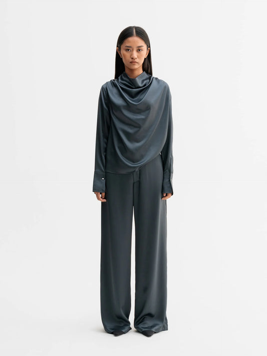 MIKO SATIN BLOUSE - DARK GREY