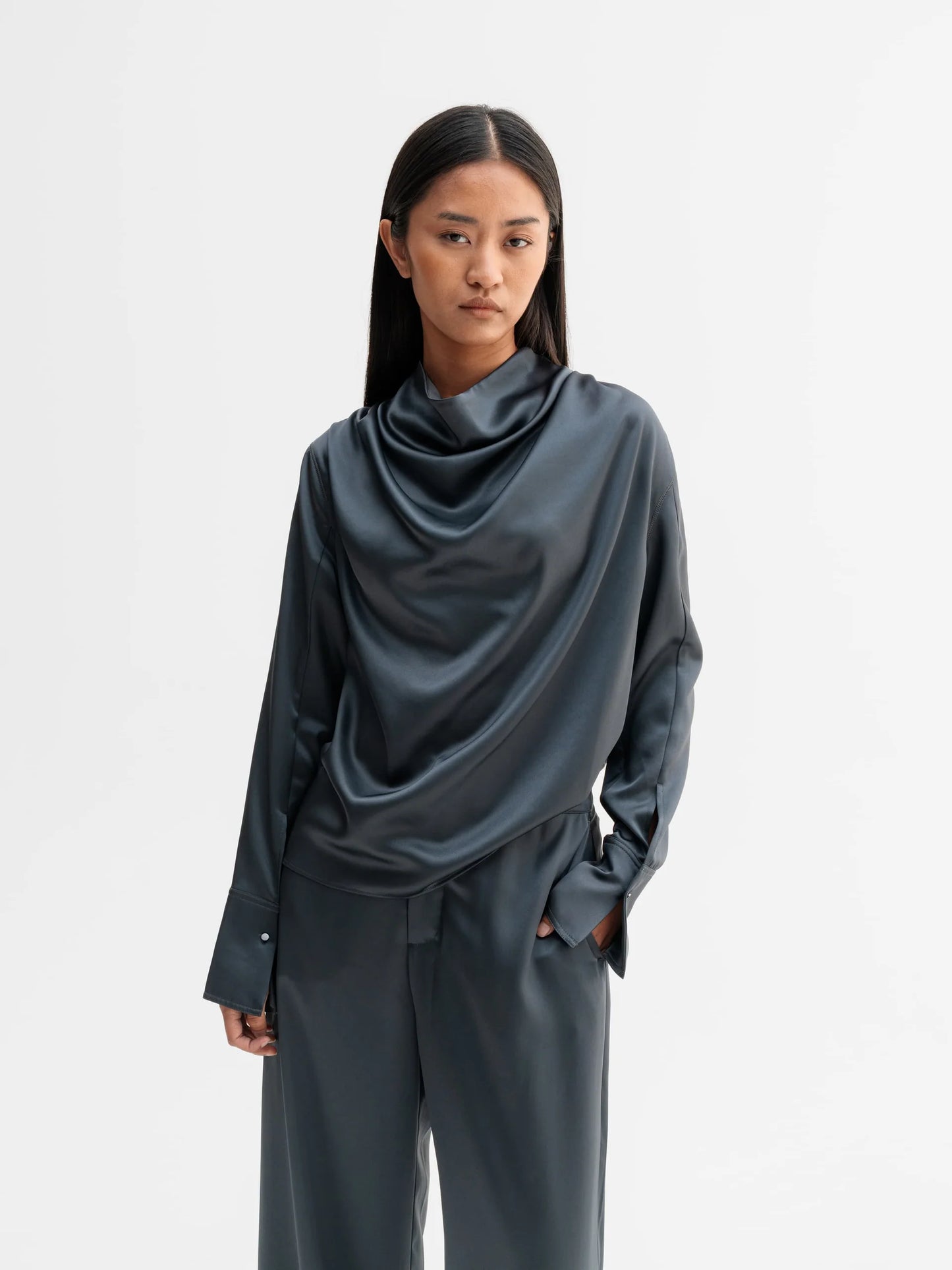 MIKO SATIN BLOUSE - DARK GREY