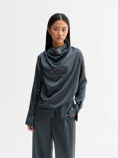 MIKO SATIN BLOUSE - DARK GREY