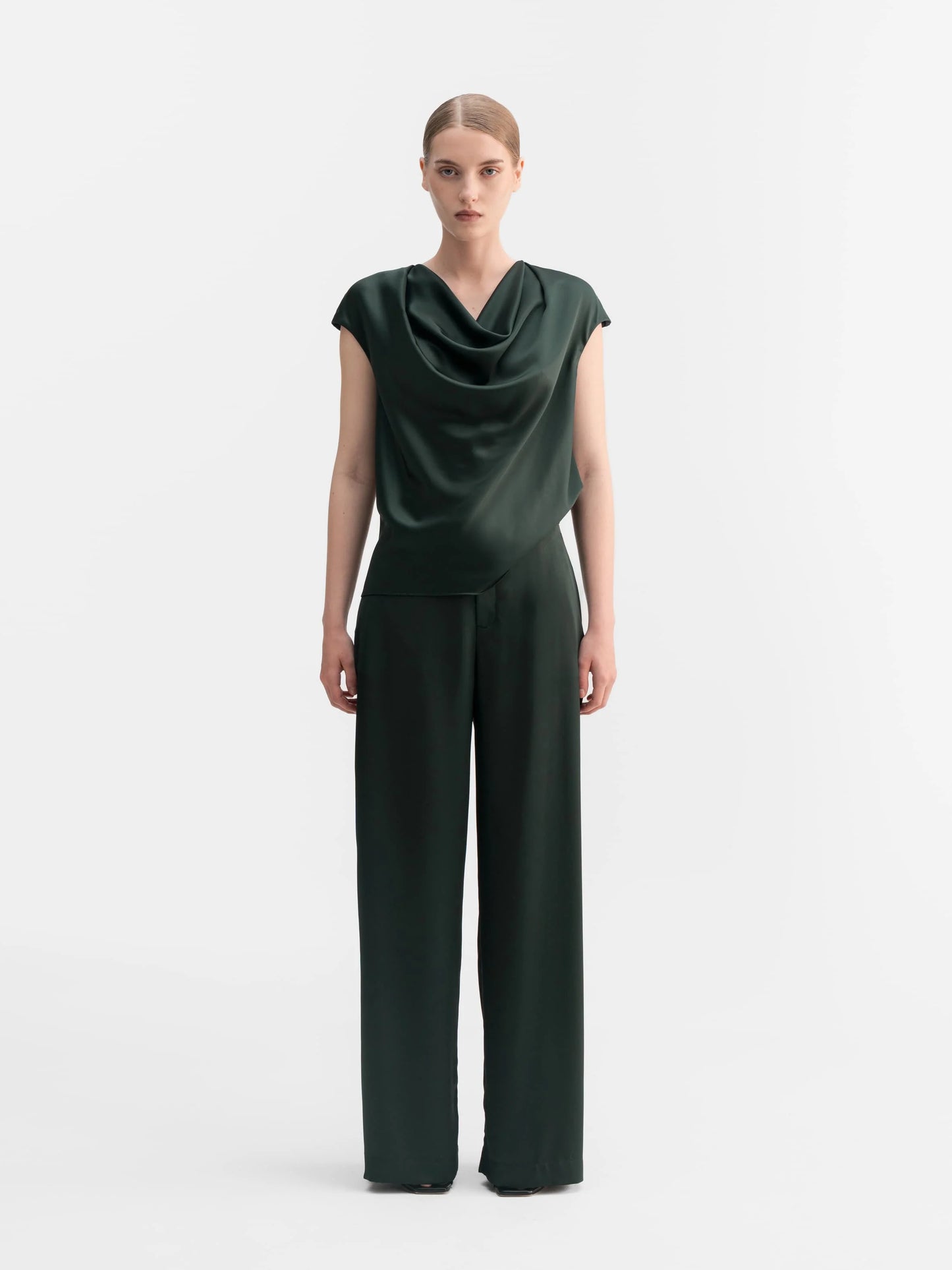 MILA SATIN TROUSERS DEEP FOREST