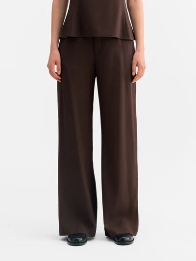 MILA SATIN TROUSERS DARK BROWN