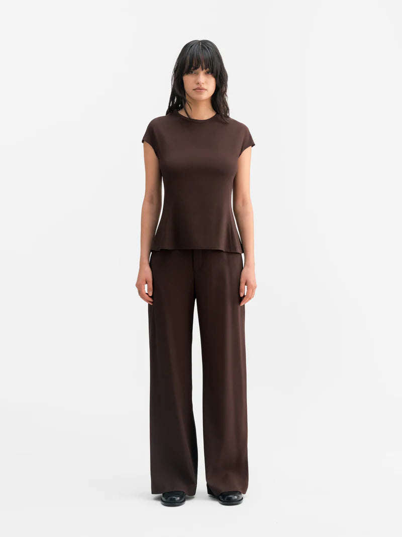 MILA SATIN TROUSERS DARK BROWN