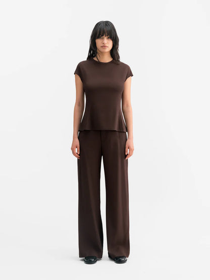 MILA SATIN TROUSERS DARK BROWN