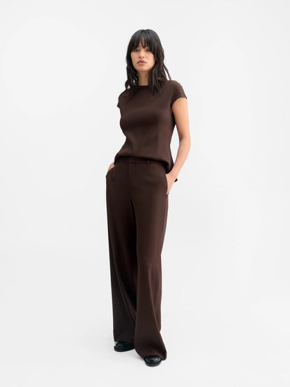 MILA SATIN TROUSERS DARK BROWN