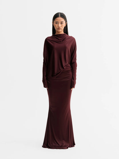 MILLY JERSEY BLOUSE - BURGUNDY