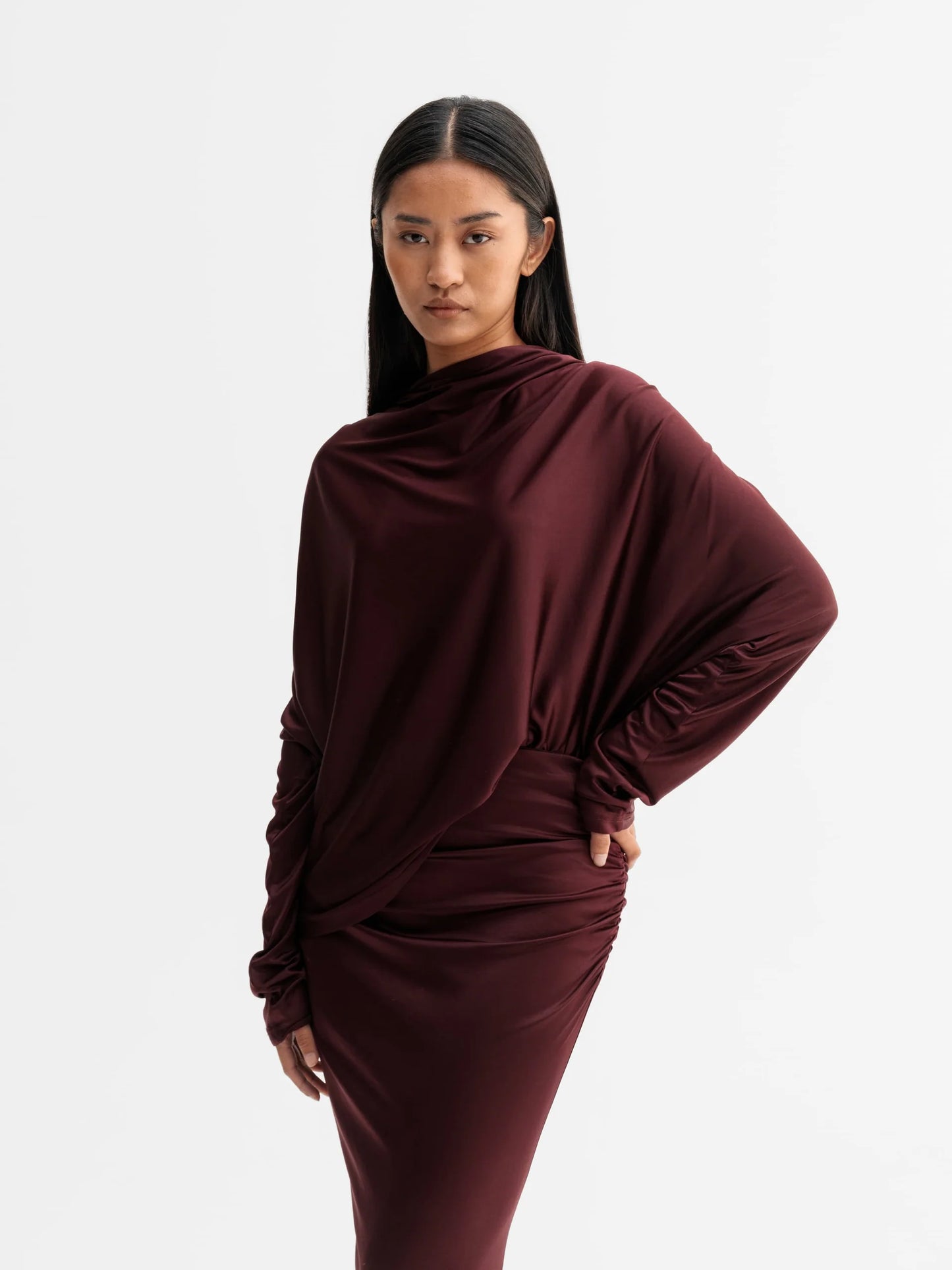 MILLY JERSEY BLOUSE - BURGUNDY