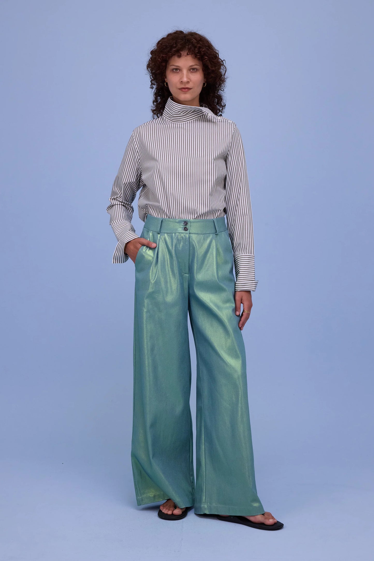 HALLE BLOUSE KHAKI STRIPES