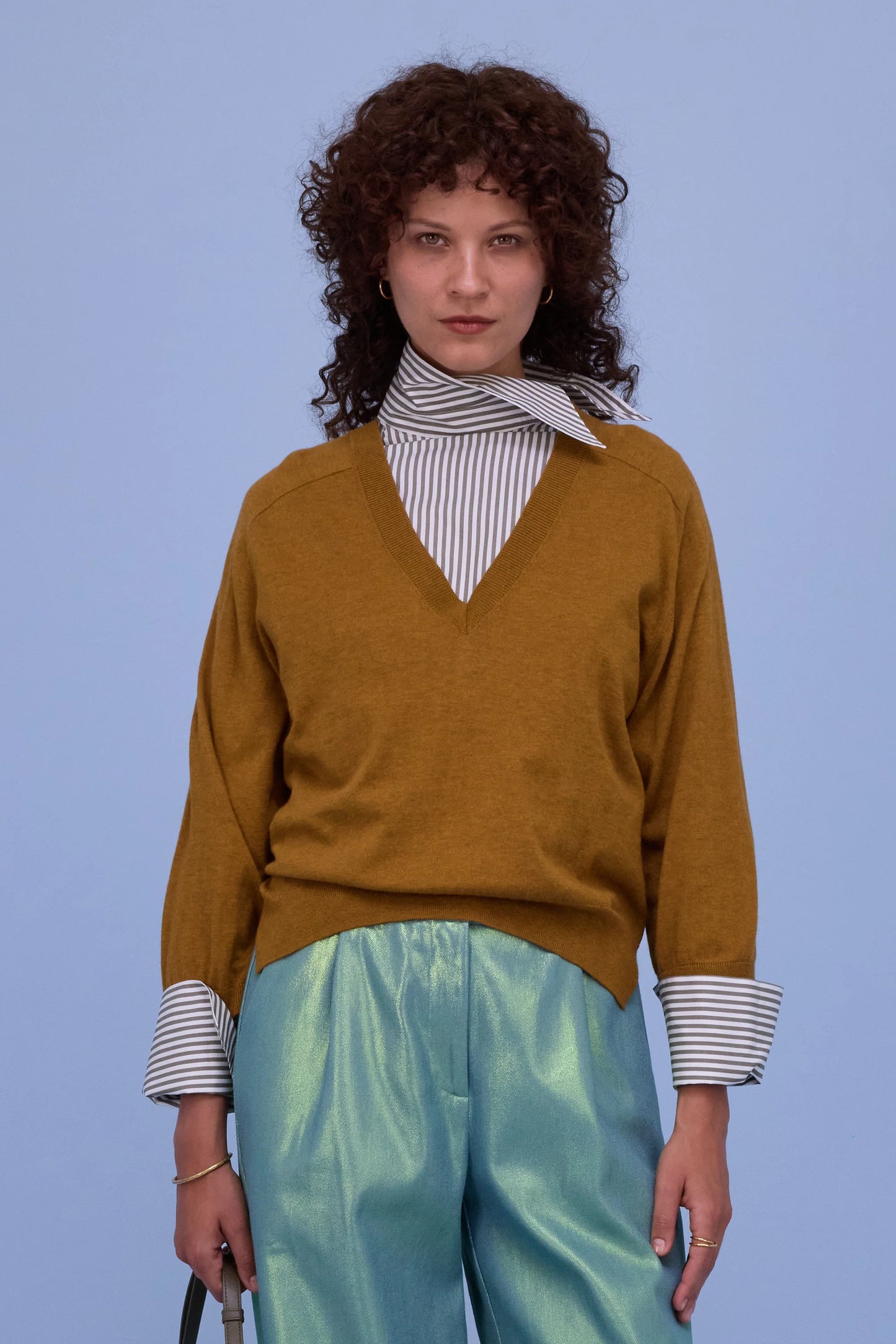 HALLE BLOUSE KHAKI STRIPES