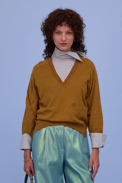 HALLE BLOUSE KHAKI STRIPES