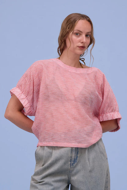 GERALDINE BLOUSE TRANSPARENT RED STRIPES