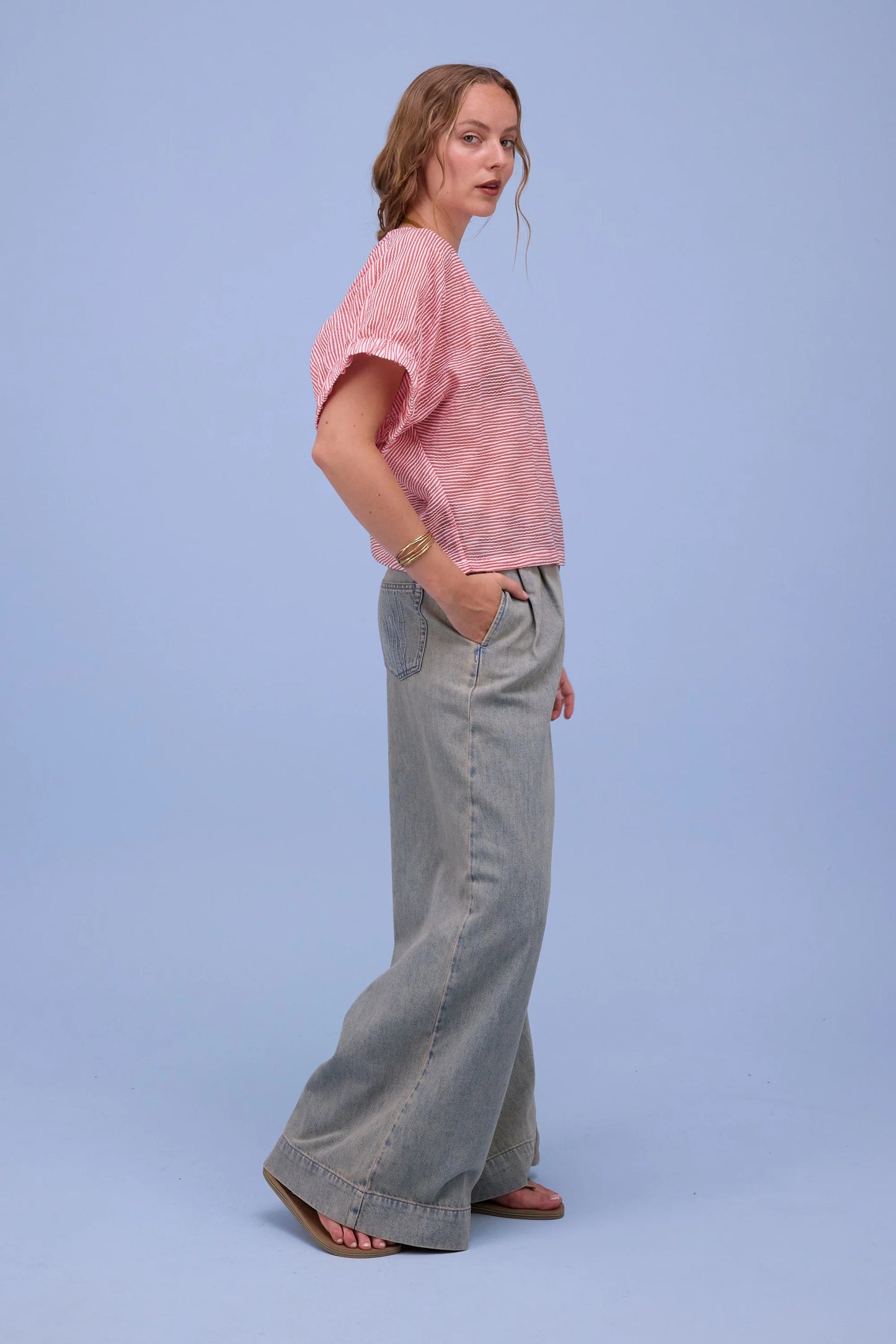 GERALDINE BLOUSE TRANSPARENT RED STRIPES